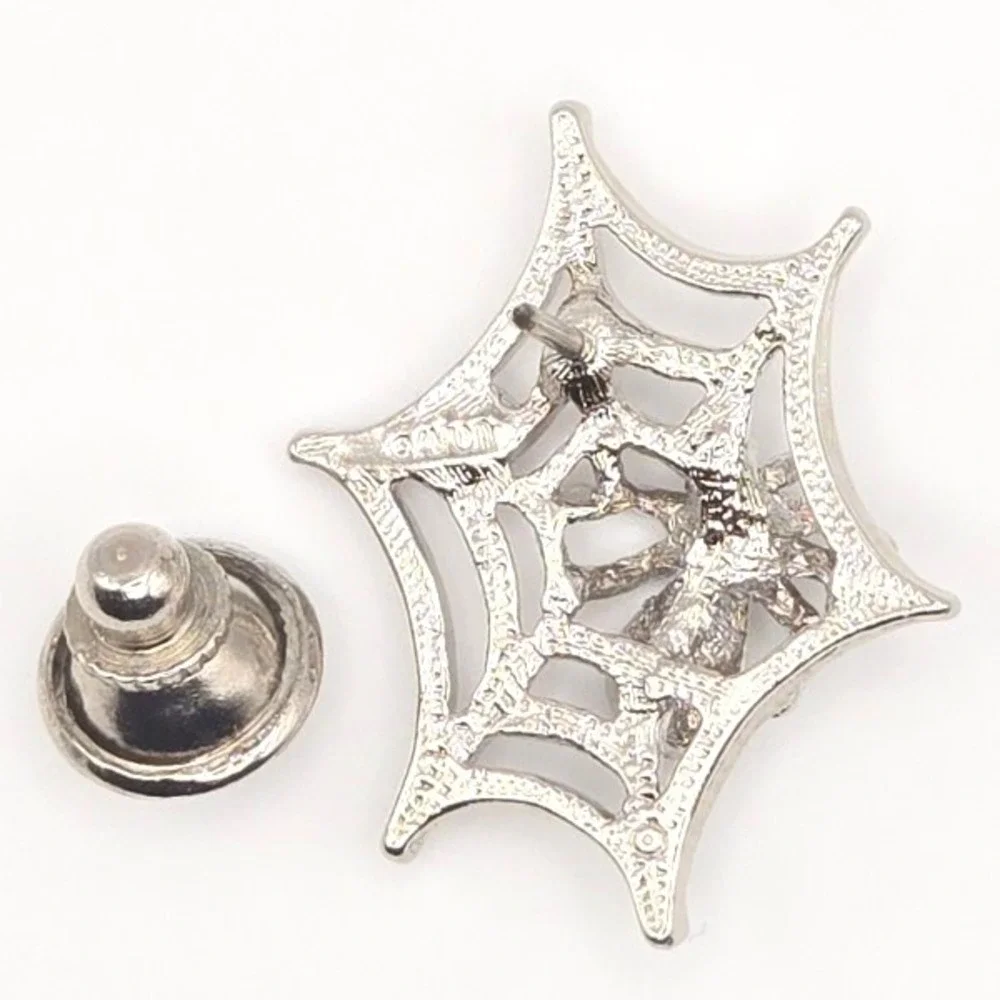 Vintage 90s Avon Silver Tone Spiderweb Pin with Faux‎ Pearl and Rhinestones
